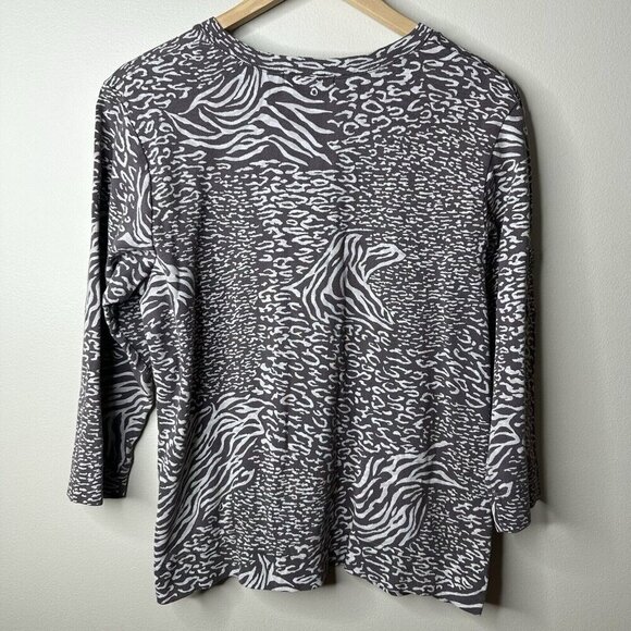 Fresh Produce 3/4 Sleeve Shirt Women 12F Animal Printed V Neck Cotton Top XL - Picture 6 of 9